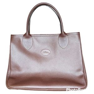 Longchamp Vintage Calfskin Brown Leather Tote Bag
